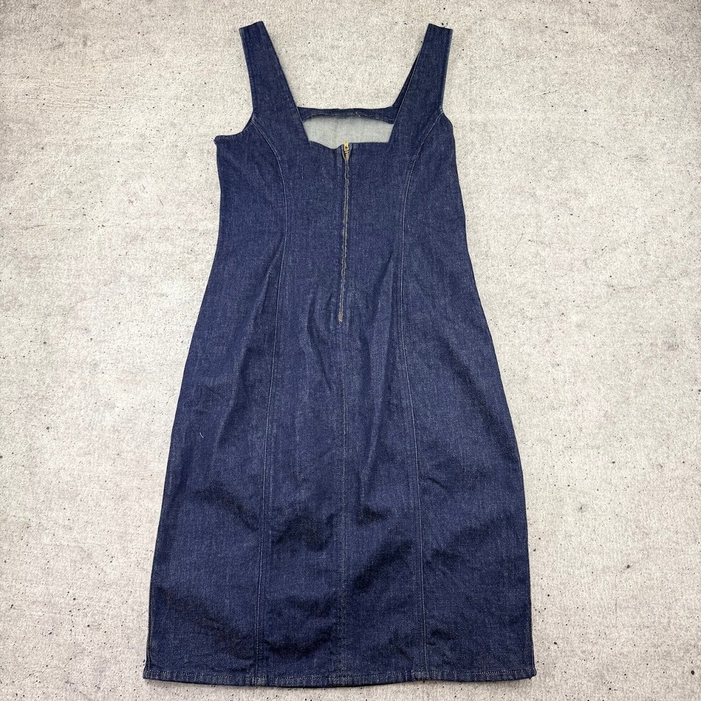 J Crew Blue Denim Midi Dress Back Zip Sleeveless Front Slit Dress Womens Size 6 - Picture 3 of 9